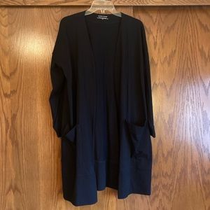 Eileen Fisher Long Cotton Cardigan, Black, Size Large